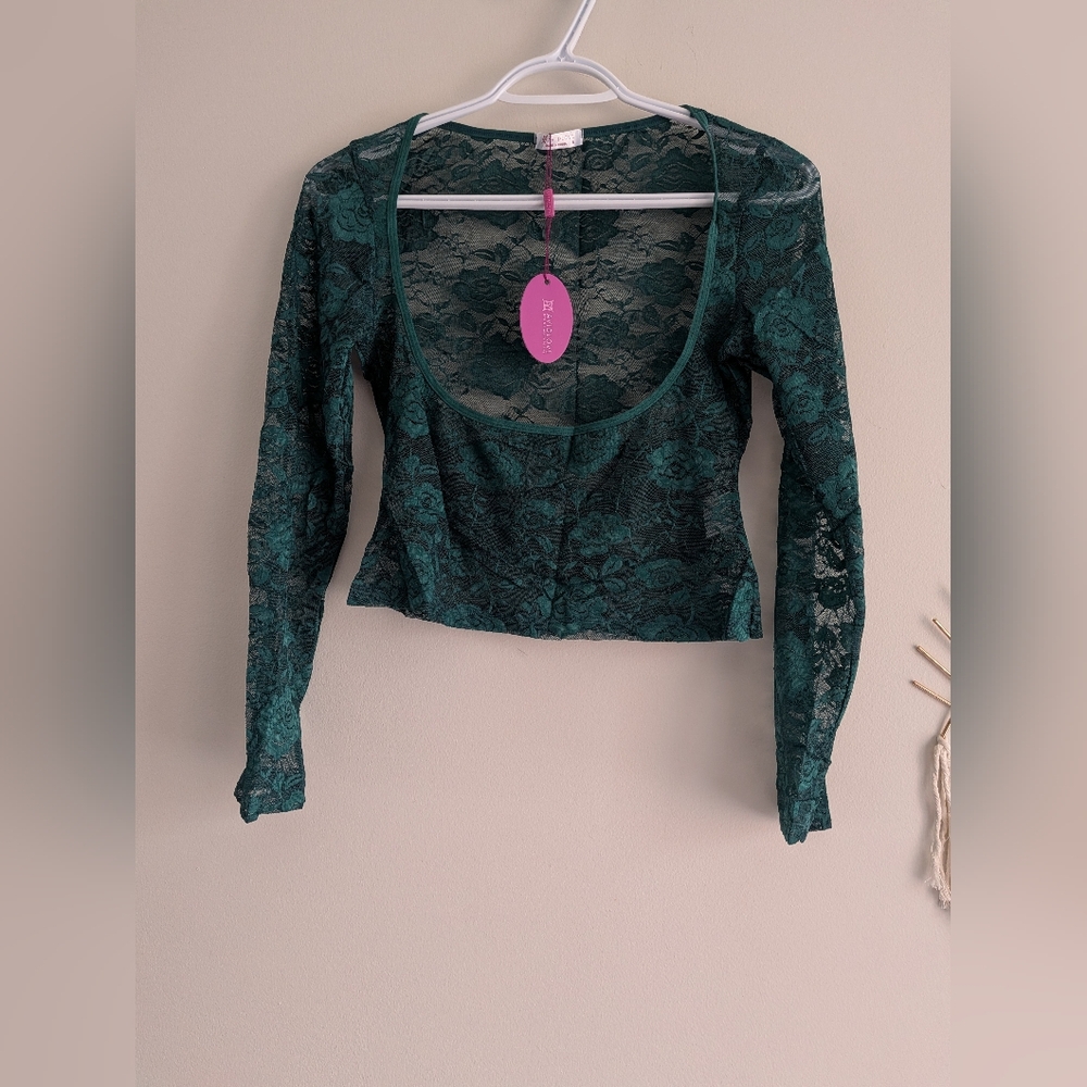 Avidlove New Dark Green Floral Lace Low Cut Top